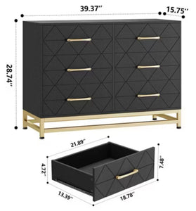 Dresser for Bedroom with 6 Drawer Double Dressers, Modern Wooden Dresser Chest, Black! (NEW IN BOX)
