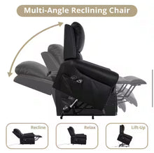 Black Studded Air Leather Power Lift Reclining Chair with Massage, Recliner Chair with Remote and Footrest! (NEW)