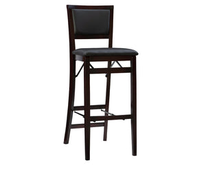 Linon Triena 30" Folding Padded Back Bar Stool, Espresso with Dark Brown Faux Leather, set of 2**New in box**