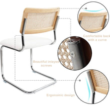 GrandNoor White Rattan Dining Chairs with Metal Chrome Legs, Set of 2!