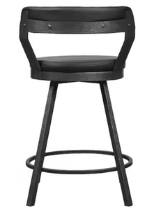 Lazzara Avignon 25 in. Dark Gray Metal Swivel Counter Height Chair with Black Faux Leather Seat (Set of 2)! (NEW IN BOX)