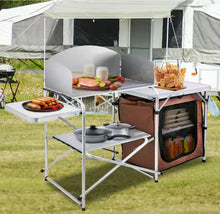 Outdoor 2-Tier Kitchen with Zippered Bag, Portable Folding Cook Table for BBQ, Party and Camping, Brown! (NEW IN BOX)