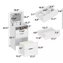 3-Drawer White Wood Makeup Vanity Set Dresser Table with Flip-Top Mirror, See-Through Glass Top, Lights, Stool! (NEW IN BOX)