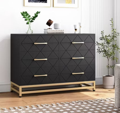 Dresser for Bedroom with 6 Drawer Double Dressers, Modern Wooden Dresser Chest, Black! (NEW IN BOX)