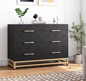 Dresser for Bedroom with 6 Drawer Double Dressers, Modern Wooden Dresser Chest, Black! (NEW IN BOX)