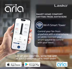 Lasko Xtra Air 48 in. 12-Speed Smart Tower Fan in Gray w/ DC Motor, Works w/ Alexa, Google, Whisper Quiet, Remote, 12 in. Dia!! NEW AND ASSEMBLED!!