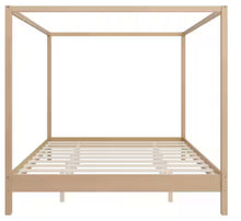 Natural (Light Brown) Solid Wood Frame King Size Canopy Bed with Premium Sturdy Construction, No Box Spring Needed! (NEW IN BOX!)