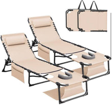 2-Pieces Metal Folding Outdoor Chaise Lounge with Face Hole, 5-Position Reclining Portable Patio Chair, Beige! (NEW IN BOX)