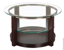 Benton 35 in. Espresso/Clear Round Glass Top Coffee Table with Casters! (NEW IN BOX)