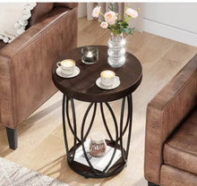 Kerlin 18.3 in. Rustic Brown Round Side Table Wood End Table with Metal Frame for Living Room, Bedroom- new- assembled- small shipping defect