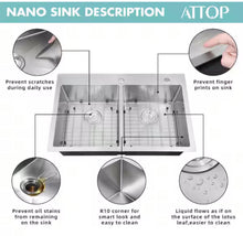 Attop
Handmade Stainless steel 33 inch Double Bowls Top Mount Scratch-Resistant Nano Drop-in Kitchen Sink With Bottom Grid