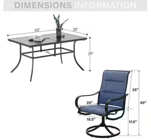 Black 5-Piece Metal Patio Outdoor Dining Set with Rectangle Table, Padded Textilene Swivel Chairs! (BRAND NEW IN 3 BOX’S! - 5PC SET ONLY - 4CHAIRS - 1TABLE)