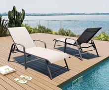 Pellebant Champagne 2-Piece Aluminum Adjustable Outdoor Patio Chaise Lounge in New Beige with Armrest! (NEW IN BOX)