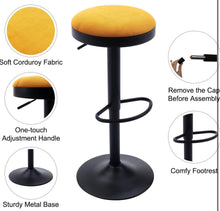 Shunzhi Round Swivel Counter Height Bar Stools Set of 2 Modern Adjustable Barstools Backless Corduroy Bar Chairs Base/Footrest for Kitchen Island/Pub/Bar, Yellow! (NEW)
