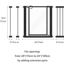 unipaws Clear Dog Gate for Doorway Stairs Wide Openings, Pressure Mounted Extra Wide Pet Door with Extension Parts, No Drilling Walk Through Gate, Indoor, Black