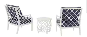 Shelbourne 3-Piece Aluminum Patio Conversation Set with CushionGuard Plus Midnight Blue Cushions! (NEW - ASSEMBLED IN BOX)