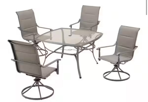 Ashbury Pewter Steel Square Glass Top Outdoor Dining Table! (BRAND NEW IN BOX - TABLE ONLY!)