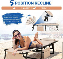 2-Pieces Metal Folding Outdoor Chaise Lounge with Face Hole, 5-Position Reclining Portable Patio Chair, Beige! (NEW IN BOX)