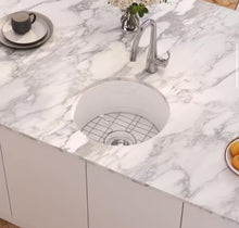 Eridanus Oslo 18.5 in. Drop-In/Undermount Round Single Bowl in White Fireclay Kitchen Sink with Bottom Grid and Basket Strainer!! NEW IN BOX!!