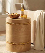 Calmont Modern Rustic 15.75 in. Natural Round Cylindrical MDF Wood Side Table End Table with Beaded Trim! (NEW)