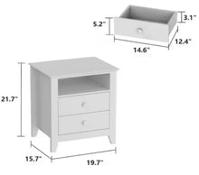 White Wooden Nightstand, Sidetable, End Table with 2 Drawers and Open Shelf, 19.7 L x 15.7 in. W x 21.7 in. H!! NEW IN BOX!!
