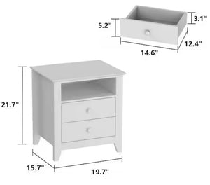 White Wooden Nightstand, Sidetable, End Table with 2 Drawers and Open Shelf, 19.7 L x 15.7 in. W x 21.7 in. H!! NEW IN BOX!!