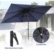 Double Top 9 ft. x 5 ft. Rectangular Aluminum Market Crank and Tilt Patio Umbrella in Navy Blue- new!