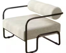 Beige Corduroy Fabric Upholstered Arm Chair with Black Iron Frame