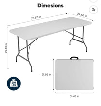 Folding Table, Outdoor Indoor Heavy Duty Portable with Carrying Handle for Camping, White,27.56"W x 70.89"D x 29.32"H- new