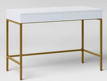 Loring Wood Writing Desk with Drawers and Charging Station White/Gold - Threshold! (NEW IN BOX)