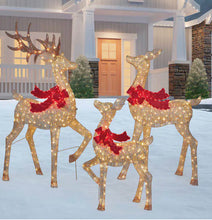 Lighted LED Deer Family with Red Bow, Set of 3! (NEW IN THE BOX)