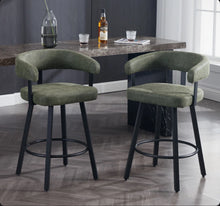 Counter Height Bar Stools Modern Bar Chairs With Back Leather Upholstered Barstools With Metal Footrest Comfortable Island Chairs For Kitchen Counter/Home Bar/Dining Room (Set of 2), Green