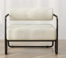 Beige Corduroy Fabric Upholstered Arm Chair with Black Iron Frame