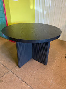 Better Homes & Gardens Lillian Fluted Round Expandable Dining Table, Black Wood Finish!! NEW AND ASSEMBLED(CHIPPED UP FROM SHIPPING)!!
