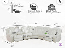 3-Pieces 210" Breathing Leather Power Reclining Theater Sectional with Wireless Chargers and LED Lighting- new - cream color