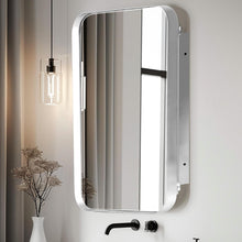 SDHYL Silver Medicine Cabinet Mirror with 2 Storage Shelves, 24”x16” Recessed Medicine Cabinet with Mirror for Bathroom, Wall Mounted Deep Metal Framed Rounded Corner Rectangle - WE DO NOT SHIP!!