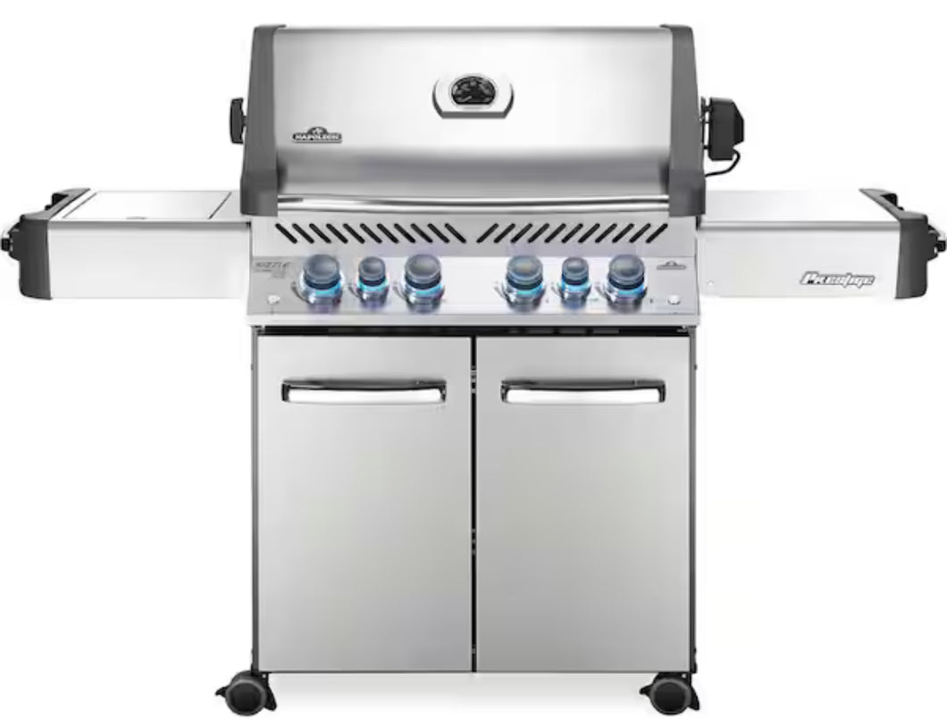 (NATURAL GAS!!) - Napoleon Prestige 500 4-Burner Natural Gas Grill in Stainless Steel with Infrared Side and Rear Burners and Rotisserie Kit! (NEW IN BOX)