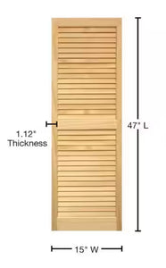 Pinecroft 15 in. x 47 in. Pine Louvered Shutters Pair Unfinished!! NEW!!