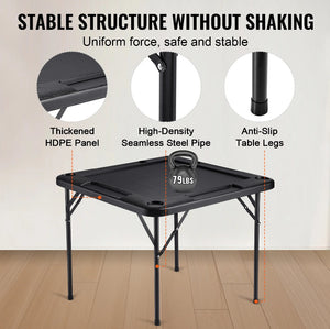 VEVOR Mahjong Table, Square 4 Player Folding Card Table with 4 Cup Holders & 4 Chip Trays, Portable Domino Game Table with 1 Set of Dominoes for Mahjong Poke Puzzles, 35.4 x 35.4-inch, Black!! BRAND NEW!!