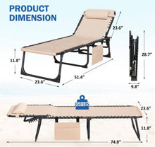2-Pieces Metal Folding Outdoor Chaise Lounge with Face Hole, 5-Position Reclining Portable Patio Chair, Beige! (NEW IN BOX)