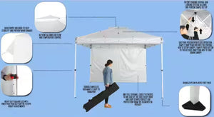 Everbilt 10 ft. x 10 ft. White Commercial Instant Canopy-Pop Up Tent (BRAND NEW) With  1 removable wall panel included