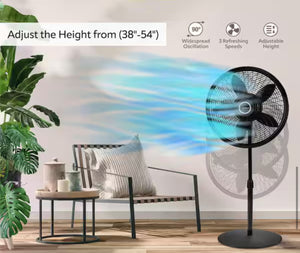 Lasko Cyclone 18 in. 3 Speed Oscillating Pedestal Fan for Home in Black with Adjustable Height, Tilt Back Head, Easy Assembly! (NEW)