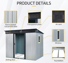 8 ft. W x 6ft. D Metal Outdoor Shed with Single Pitched Roof and Double Door and Window (48 sq. ft. ) in White and Black! (NEW IN BOX)