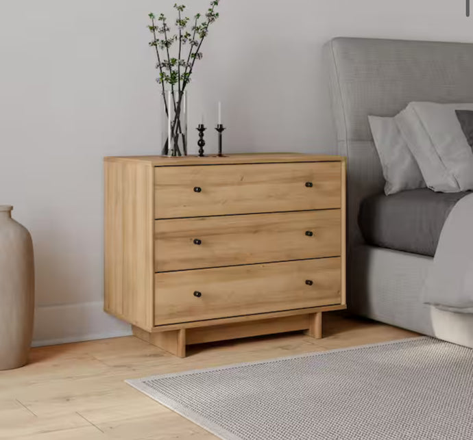 Prepac Finnley Natural Oak 3-Drawer 31 in. W Nightstand, Dresser for Bedroom Nightstand Bedside Table End Table with 3-Drawers!! NEW IN BOX!!