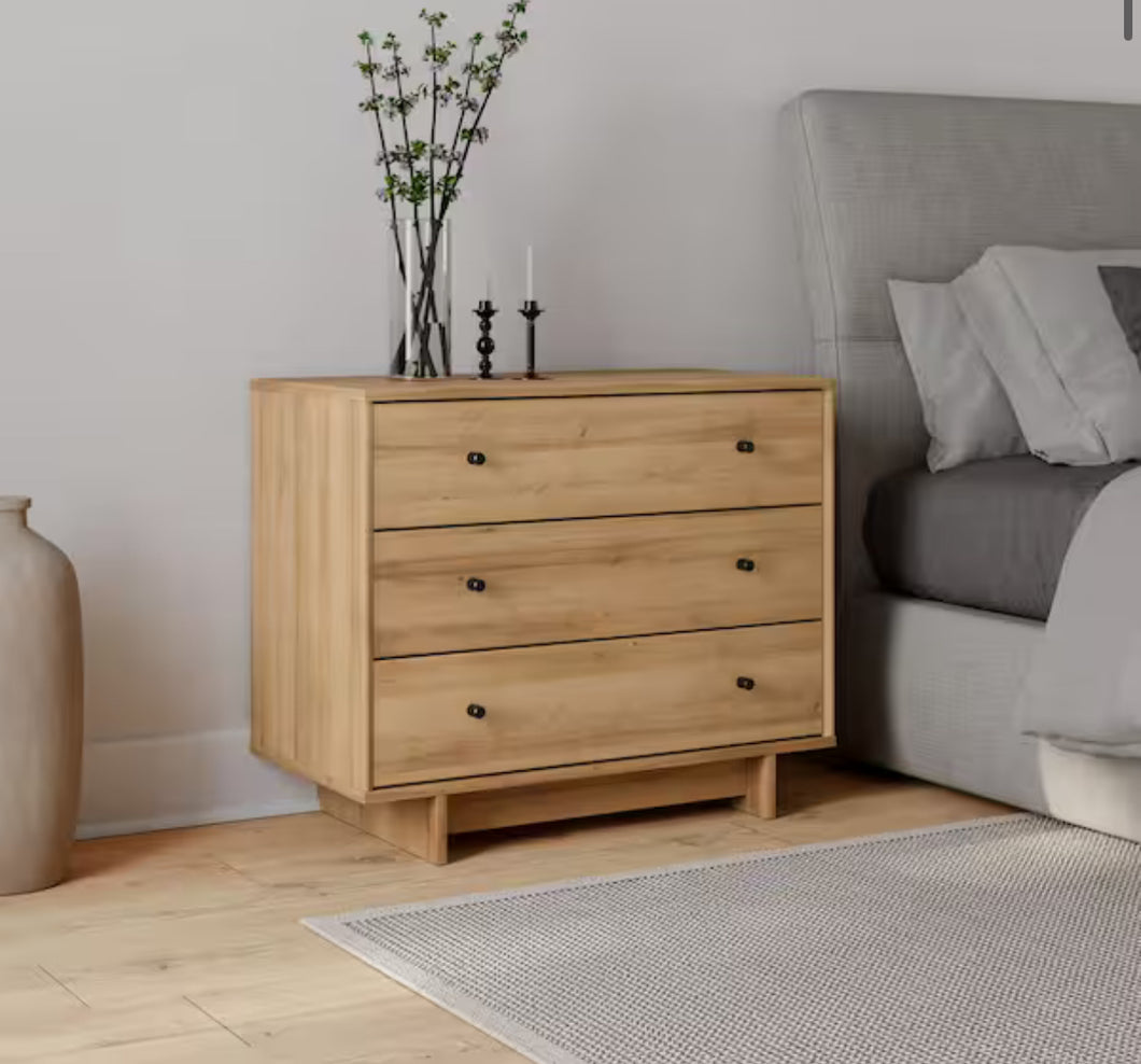 Prepac Finnley Natural Oak 3-Drawer 31 in. W Nightstand, Dresser for Bedroom Nightstand Bedside Table End Table with 3-Drawers!! NEW IN BOX!!