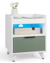 Tangkula 2PCS Nightstand Modern Beside End Table w/ LED Lights Open Compartment & Drawer! (NEW IN BOX)