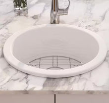Eridanus Oslo 18.5 in. Drop-In/Undermount Round Single Bowl in White Fireclay Kitchen Sink with Bottom Grid and Basket Strainer!! NEW IN BOX!!