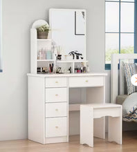 FUFU&GAGA
5-Drawers Wood Dresser Makeup Vanity Sets in White With Stool, Mirror (55.1 in. H x 31.5 in. W x 15.7 in. D)- new in box