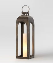29"x9" Pillar Cast Aluminum Lantern Candle Holder Gold - Threshold- new