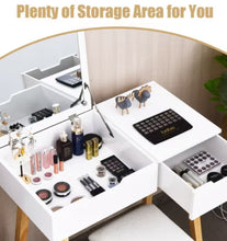 Costway Vanity Makeup Table Cushioned Stool Set W/Flip Top Mirror &1 Drawer Writing Desk! (NEW IN BOX)